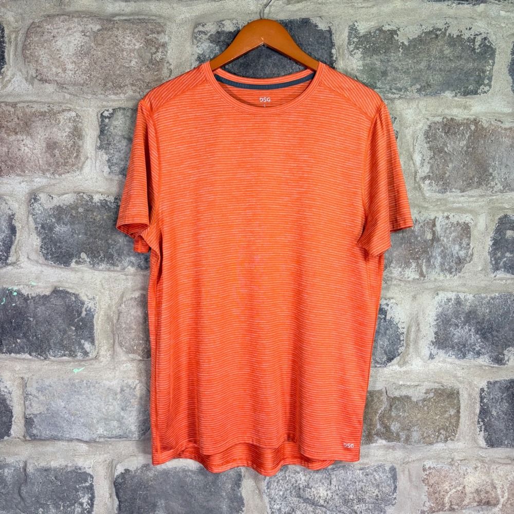 DSG Men's Orange Space Dye Performance‎ Short Sleeve T-Shirt Large Striped Gym